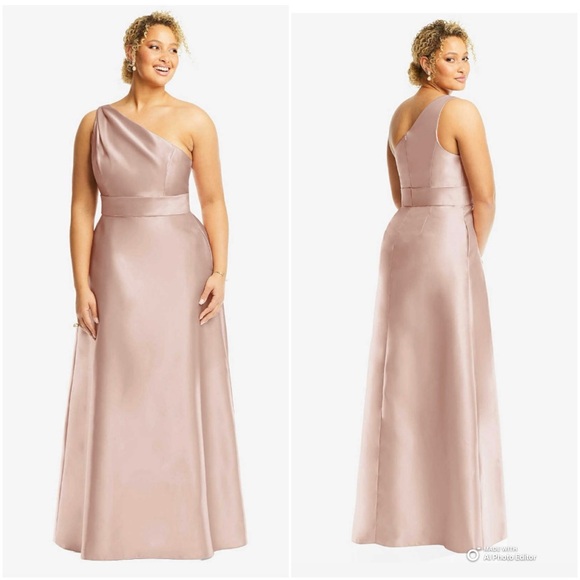 Alfred Sung Toasted Sugar One Shoulder Satin Maxi Dress Size 8 NWT FLAWS - Picture 1 of 17